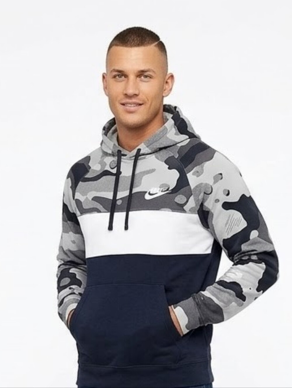 NWOT-Nike Men’s Grey Camo and Black Colorblock Pullover Hoodie
